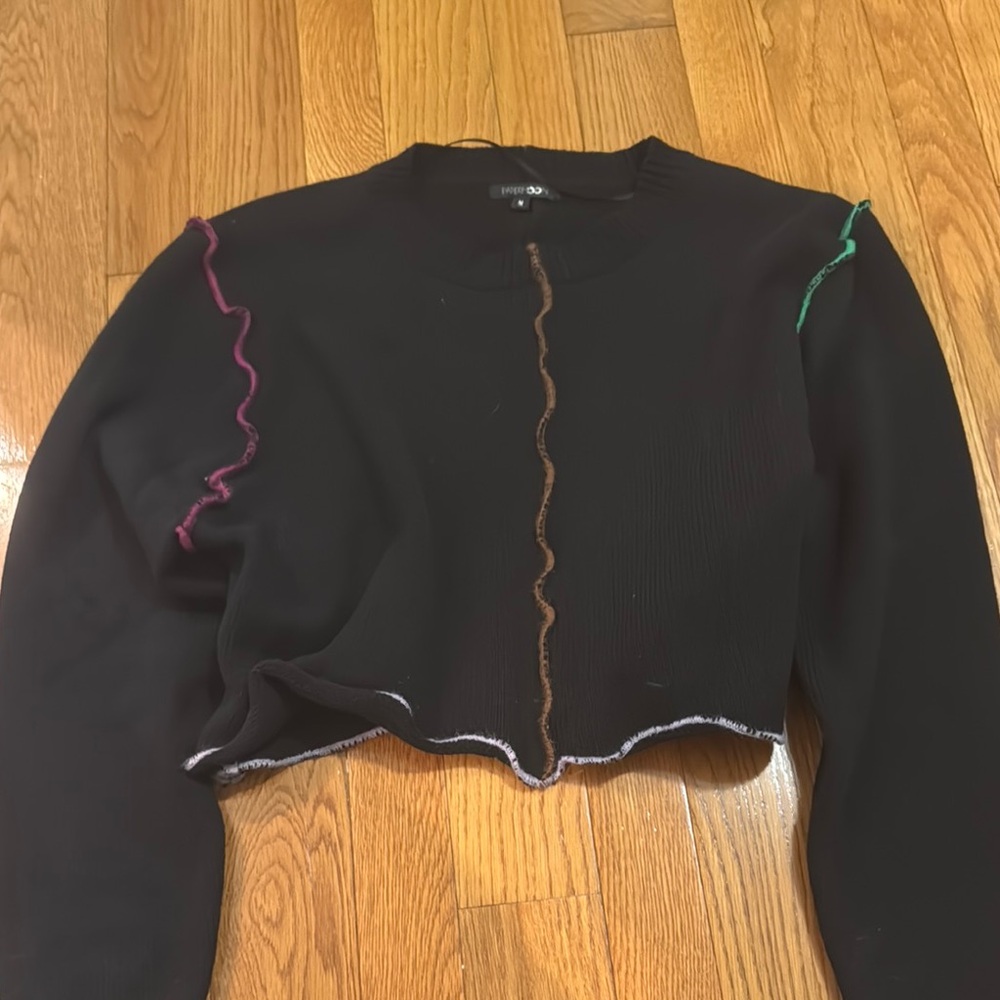 Papermoon Black Red Cropped Ruffled Hoodie